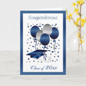Zilverblauwe ballonnen, mortel & diploma Afstudere Kaart (Gele Bloem)