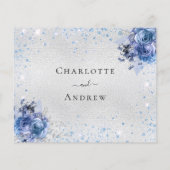Zilverblauwe bloemen budget bruiloft RSVP Flyer (Achterkant)