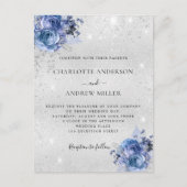 Zilverblauwe bloemen elegante bruiloft uitnodiging briefkaart (Voorkant)