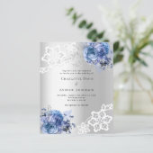 Zilverblauwe bloemen kant bruiloft uitnodiging (Staand voorkant)