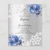 Zilverblauwe bloemen kant Doopsel uitnodiging (Voorkant)