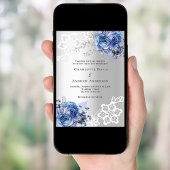 Zilverblauwe bloemen kant luxe bruiloft kaart