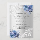 Zilverblauwe bloemen kant premium bruiloft recepti kaart (Voorkant)