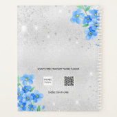 Zilverblauwe bloemen naam afspraak 2026 planner (Achterkant)