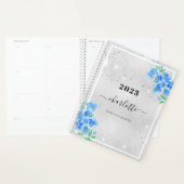 Zilverblauwe bloemen naam afspraak 2026 planner (Display)