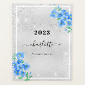 Zilverblauwe bloemen naam afspraak 2026 planner (Voorkant)