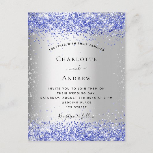 Zilverblauwe bruiloft uitnodiging briefkaart (Voorkant)