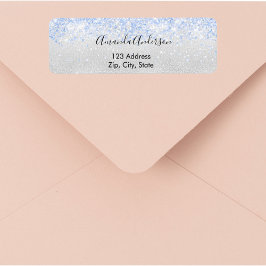 Zilverblauwe glitters glamoureuze retouradres etiket