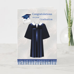 Zilverblauwe mortel, toga en diploma Afstuderen Kaart