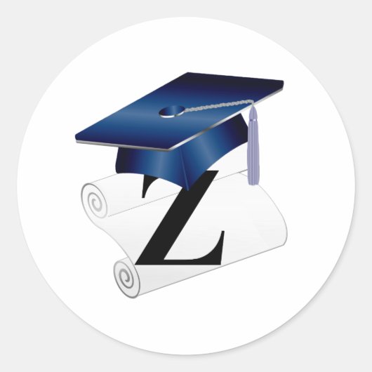Zilverblauwe Mortier, diploma letter Z Afstuderen Ronde Sticker (Voorkant)