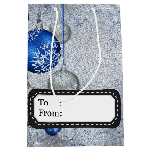 Zilverblauwe ornamenten medium cadeauzakje (Voorkant)