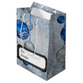 Zilverblauwe ornamenten medium cadeauzakje (Voorkant Gekanteld)
