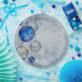 Zilverblauwe ornamenten papieren bordje (Feest)