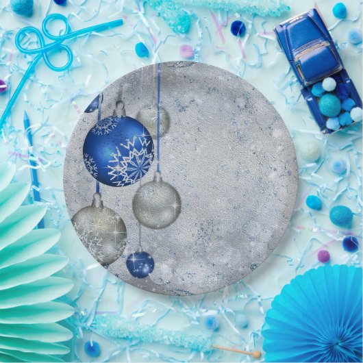 Zilverblauwe ornamenten papieren bordje (Feest)