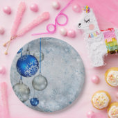 Zilverblauwe ornamenten papieren bordje (Feest)