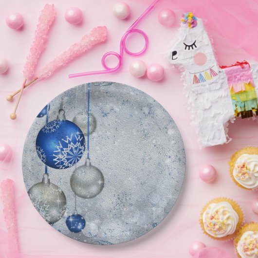 Zilverblauwe ornamenten papieren bordje (Feest)