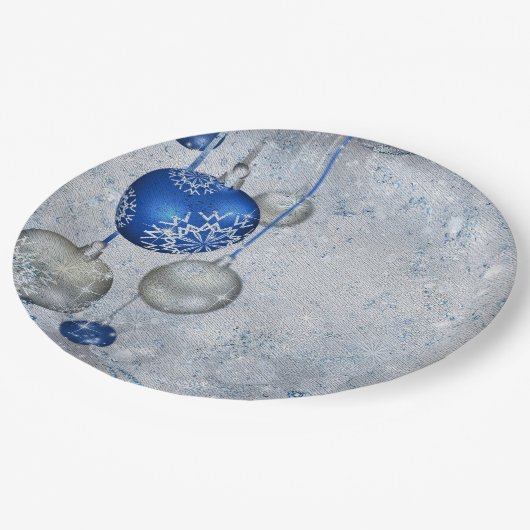Zilverblauwe ornamenten papieren bordje (Gekanteld)