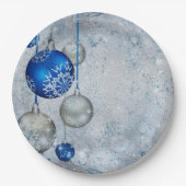 Zilverblauwe ornamenten papieren bordje (Voorkant)