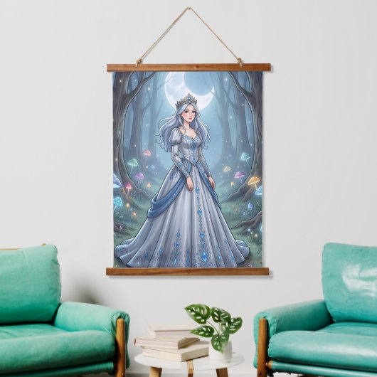 Zilverblauwe prinses in het bos hangend wandkleed (Woonkamer)