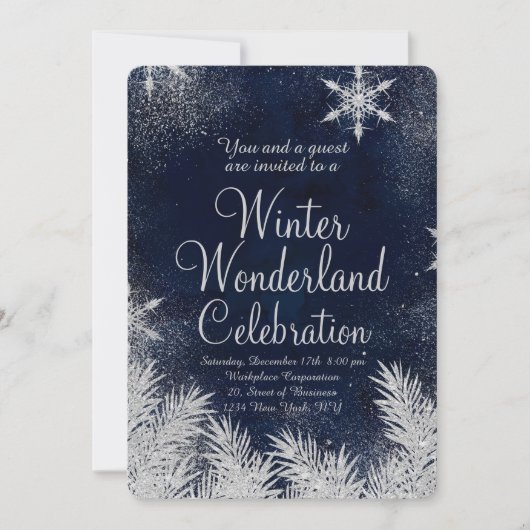 Zilverblauwe sneeuwvlok corporate winter wonderlan kaart (Voorkant)