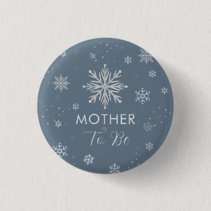 Zilverblauwe Sneeuwvlok Moeder Wordt Baby Borrel  Ronde Button 3,2 Cm