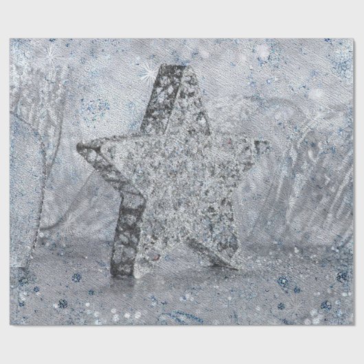 Zilverblauwe ster cadeaupapier (Vlak)