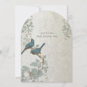 Zilverblauwe Tortelduifjes Boog Vorm bruiloft Kaart (Achterkant)