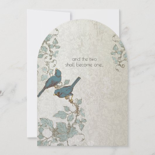 Zilverblauwe Tortelduifjes Boog Vorm bruiloft Kaart (Achterkant)
