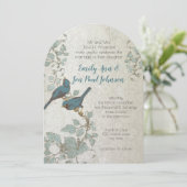 Zilverblauwe Tortelduifjes Boog Vorm bruiloft Kaart (Staand voorkant)