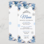 Zilverblauwe Winter Magische Sneeuwvlok Mis Quince Menu (Voorkant / Achterkant)