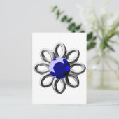 Zilverbloem met blauwe steen briefkaart (Staand voorkant)