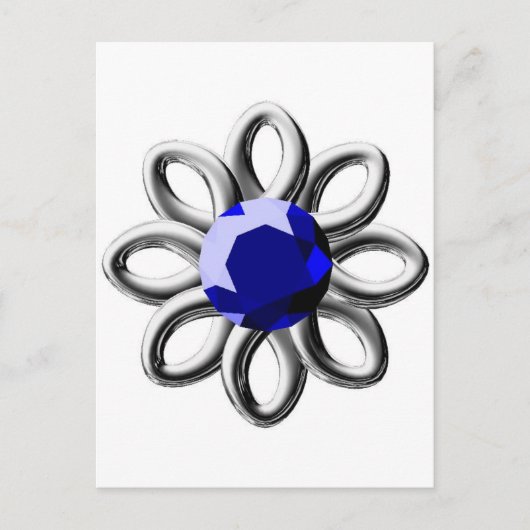 Zilverbloem met blauwe steen briefkaart (Voorkant)