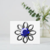 Zilverbloem met blauwe steen briefkaart (Staand voorkant)