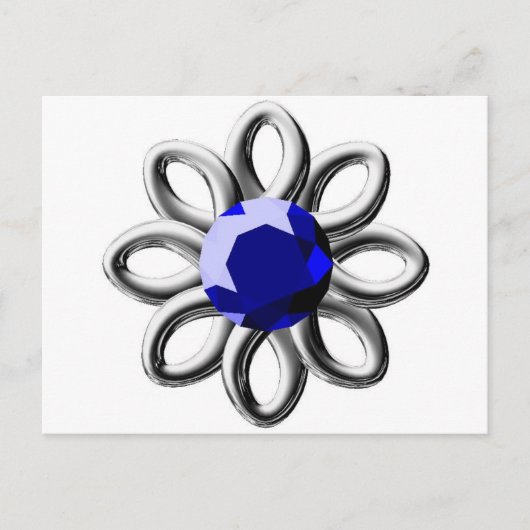 Zilverbloem met blauwe steen briefkaart (Voorkant)