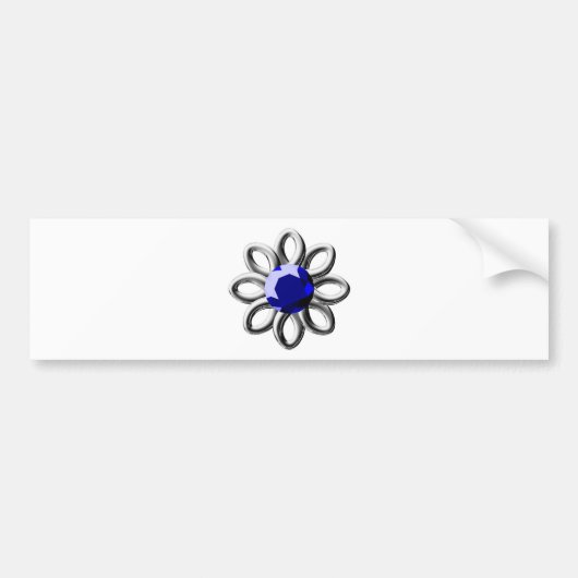 Zilverbloem met blauwe steen bumpersticker (Voorkant)