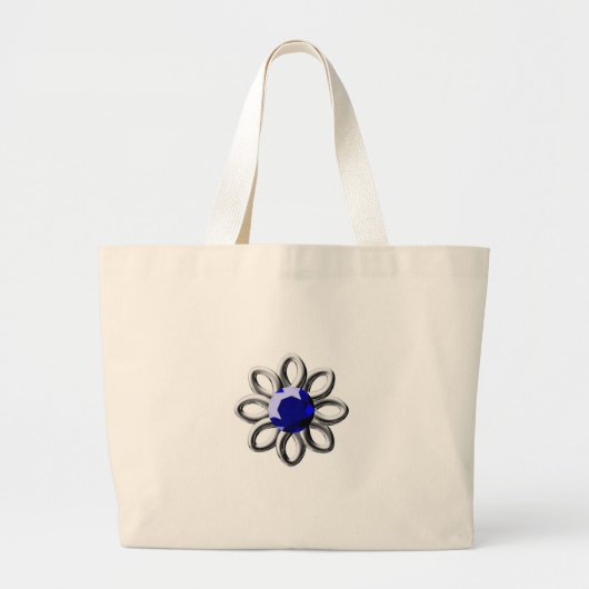 Zilverbloem met blauwe steen grote tote bag (Voorkant)