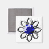 Zilverbloem met blauwe steen magneet (Voorkant / Achterkant)