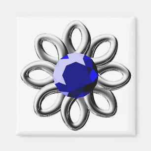 Zilverbloem met blauwe steen magneet