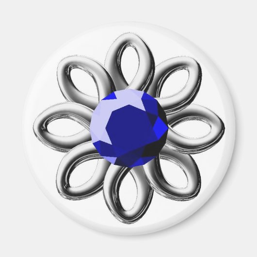 Zilverbloem met blauwe steen magneet (Voorkant)