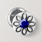 Zilverbloem met blauwe steen ronde button 5,7 cm (Voorkant /achterkant)