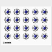 Zilverbloem met blauwe steen ronde sticker (Vel)