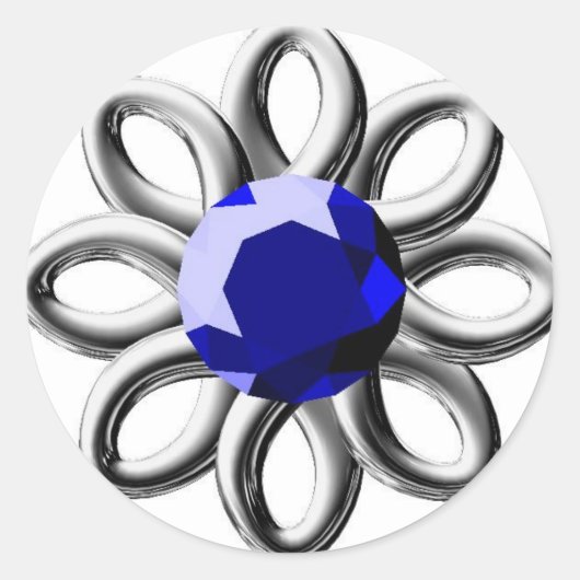 Zilverbloem met blauwe steen ronde sticker (Voorkant)