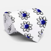 Zilverbloem met blauwe steen stropdas (Opgerold)