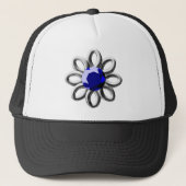 Zilverbloem met blauwe steen trucker pet (Voorkant)