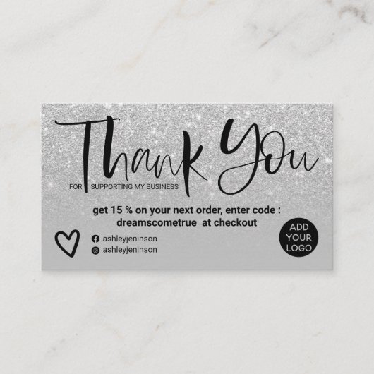 Zilverborsteldoopvont grijze orde bedankt visitekaartje (Voorkant)