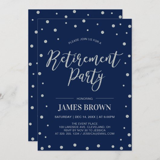 ZilverConfetti en zeemacht | Moderne Pensioenparti Kaart (Voorkant / Achterkant)