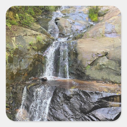 Zilverdal Waterval Sereniteit Vierkante Sticker (Voorkant)