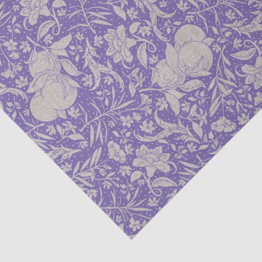 Zilverde perziken op Violet Paarse grond Tissuepapier (Detail)