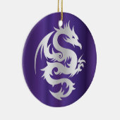 Zilverdraak op keizerlijk Paars Keramisch Ornament (Rechts)