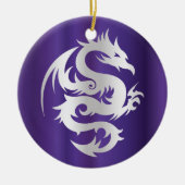 Zilverdraak op keizerlijk Paars Keramisch Ornament (Voorkant)